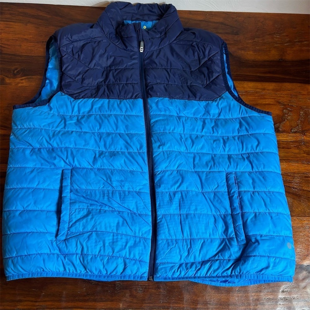 Xersion Vest Mens 2XL Two-Tone Blue Insulated Puffer Full Zip Pockets
